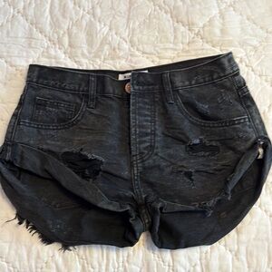 Distressed Black Denim Shorts
